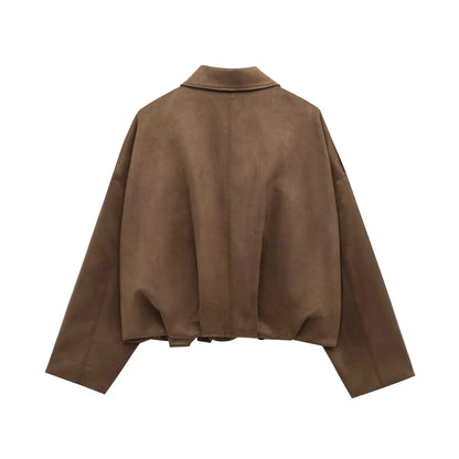 KONDALA Casual Soft Martini Green Bomber Jackets Women Long Lantern Sleeve Oversized Autumn Winter Coats Fashion 2025 Outwears