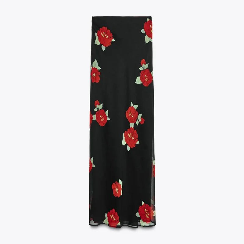 Printed Ruffle Top Skirt Set Women Slim Sling Sleeveless Backless Vest Straight Long Skirts 2025 Summer Elegant Sexy Lady Outfit