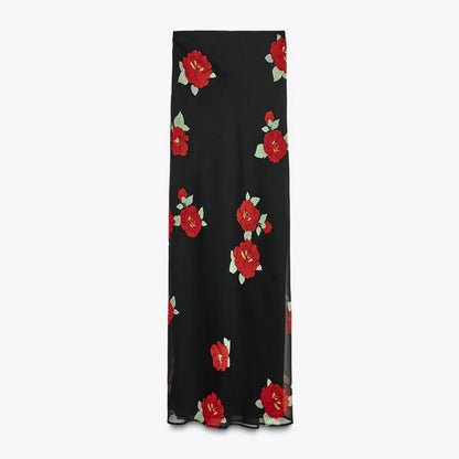Printed Ruffle Top Skirt Set Women Slim Sling Sleeveless Backless Vest Straight Long Skirts 2025 Summer Elegant Sexy Lady Outfit