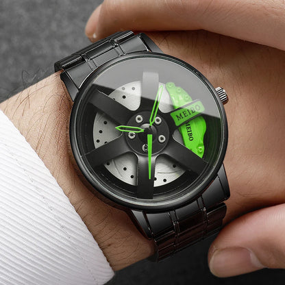 4PCS/Set Fashion 3d Car Wheel Dial Men Sports Watches Luxury Stainless Steel Quartz Watch Jewelry Set Reloj Hombre (Without Box)