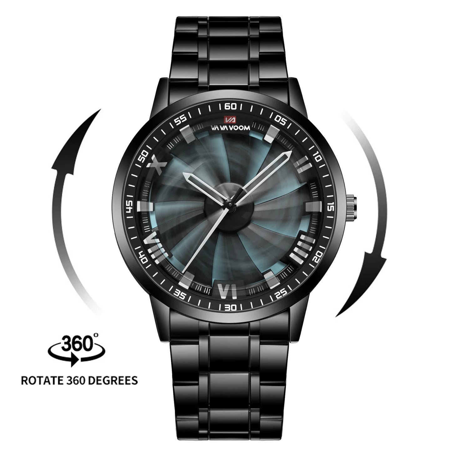 Sports Men Watch 43mm Red Rotating Dial Black Stainless Steel With Quartz Clock Simulation Car Hub 3Bar Daily Waterproof Watches