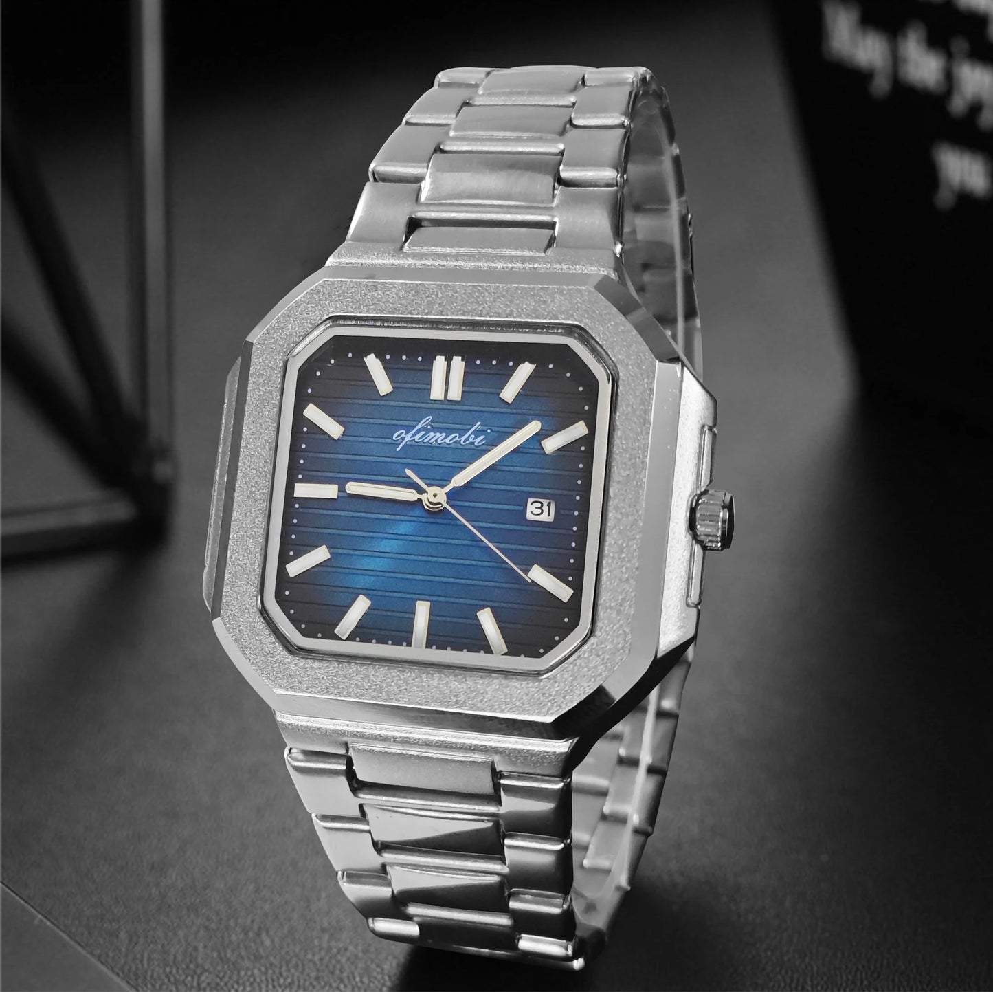 Classic Men Business Watches Fashion Square Dial Stainless Steel Strap Quartz Watch with Calendar For Luxury Mens Clock