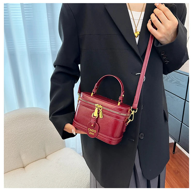 Women Fashion Tote Bucket Bags Solid Clor PU Leather Delicate Small Square Pack 2024 Trendy Female Crossbody Bag