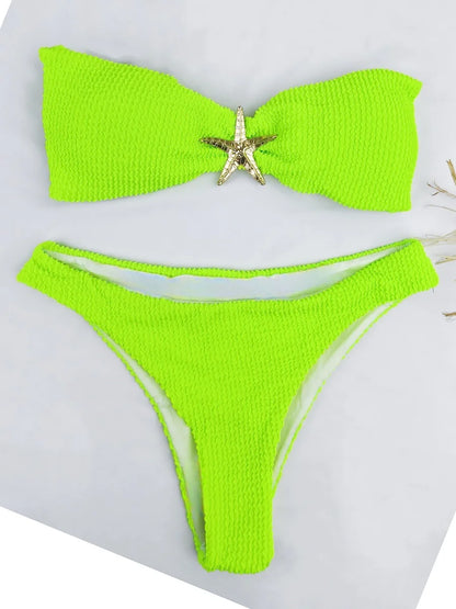 Contrast Binding Bandeau Bikinis 2026 Women Sexy Swimsuit Solid Padded Swimwear Female Bathing Suit Swimming Summer Beachwear