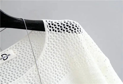 Spring and Summer New Ice Silk Knitted Vest Top Hollow Out Thin Bottoming Sling Streetwear Womens Clothing Shirt