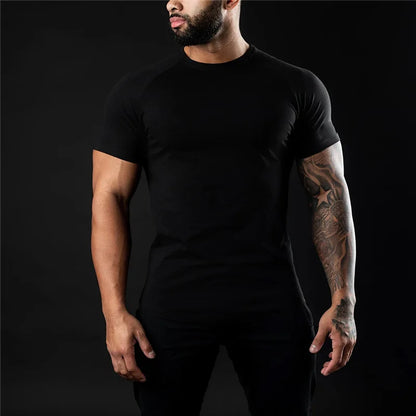 Cotton T-shirt Summer Men's Athleisure Workout short sleeve Muscle Fitness T-shirt High Quality Men T-shirt Gym Sport Shirt Tops