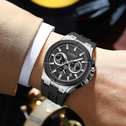 CURREN 8487 Casual Men's Quartz Wristwatch Multifunctional Chronograph Calendar Outdoor Sports Luminous Fashion Watches for Man