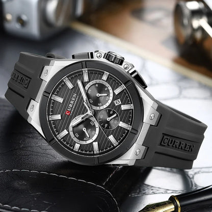 CURREN 8487 Casual Men's Quartz Wristwatch Multifunctional Chronograph Calendar Outdoor Sports Luminous Fashion Watches for Man