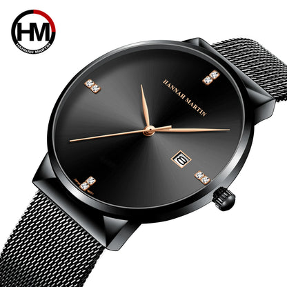 Japanese Original Quartz Movement Watch Luxury Rhinestone 40mm Blue Black Business Style Casual Fashion Stainless Steel Watches