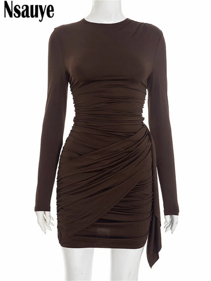 Nsauye New Fashion Women Short Wrap High Waisted Mini Winter Dress 2025 Outfits Sexy Night Club Party Evening Long Sleeve Dress
