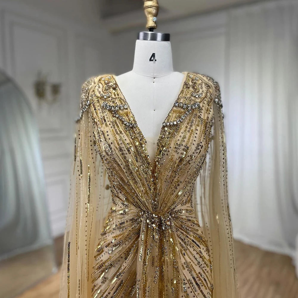 Serene Hill 2025 Turquoise Mermaid Evening Dresses Gowns With Beaded  Cape For Women's Wedding Party LA72168A Customized