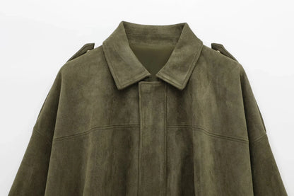KONDALA Casual Soft Martini Green Bomber Jackets Women Long Lantern Sleeve Oversized Autumn Winter Coats Fashion 2025 Outwears
