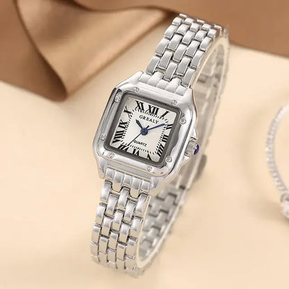Luxury Women's Quartz Watch Fashion Leisure Diamond Simple Gold Silvery Steel Strip Wristwatch for Ladies Gift Clock