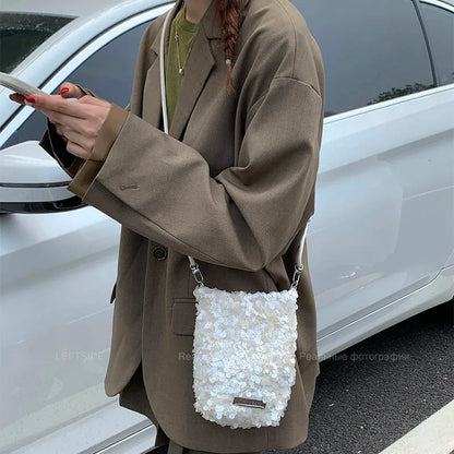 LEFTSIDE Mini Sequins Shoulder Bags for Women 2025 Designer New Evening Party Bling Bling Crossbody Bag Handbags and Purses