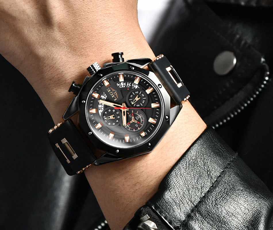 LIGE Fashion Men Watches Top Brand Luxury Silicone Sport Watch Men Quartz Date Clock Waterproof Wristwatch Chronograph Clock Man