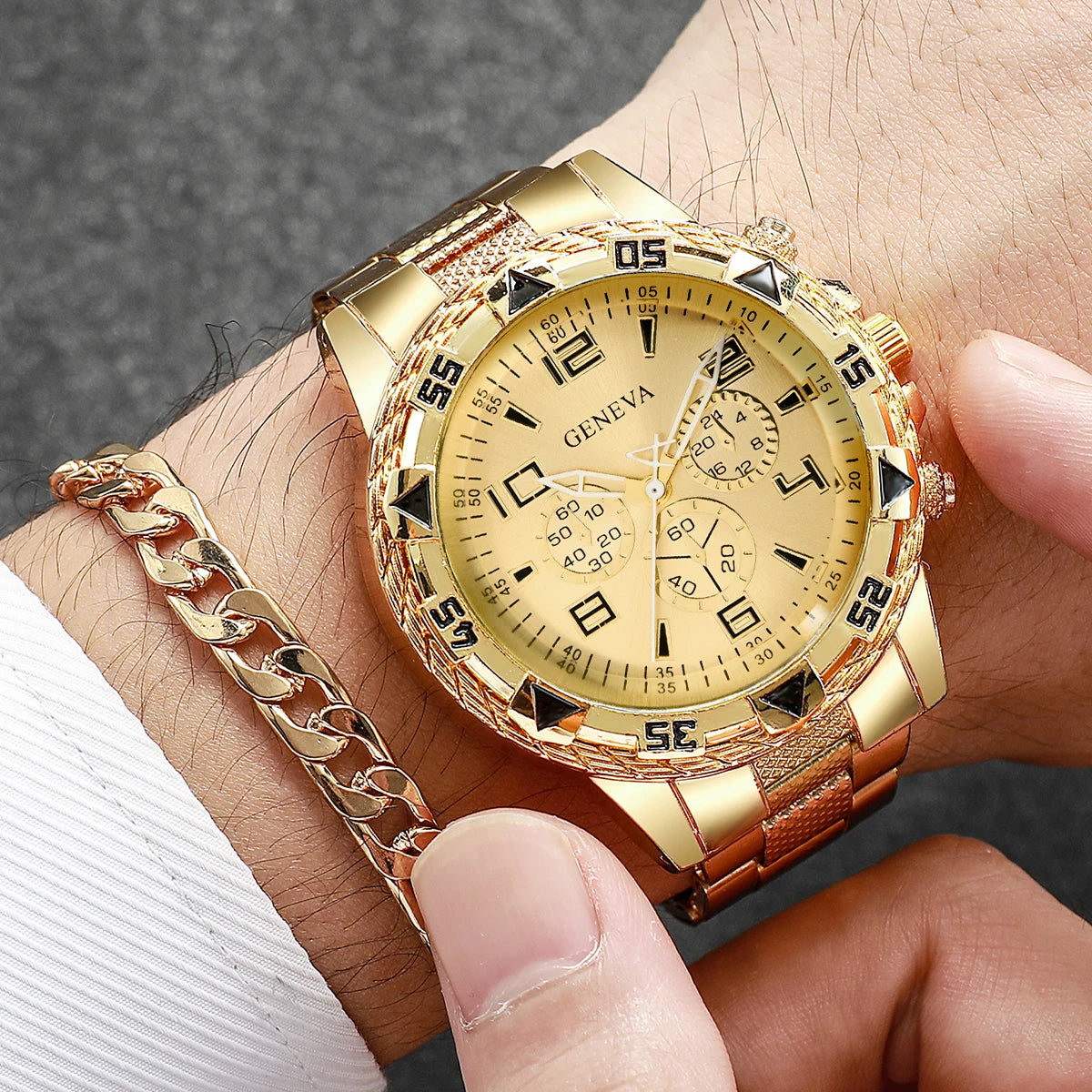 4PCS/Set Fashion Men Business Watches Luxury Big Dial Quartz Watch for Men Clock Jewelry Set Reloj Hombre（Without Box）