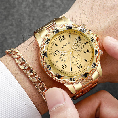 4PCS/Set Fashion Men Business Watches Luxury Big Dial Quartz Watch for Men Clock Jewelry Set Reloj Hombre（Without Box）