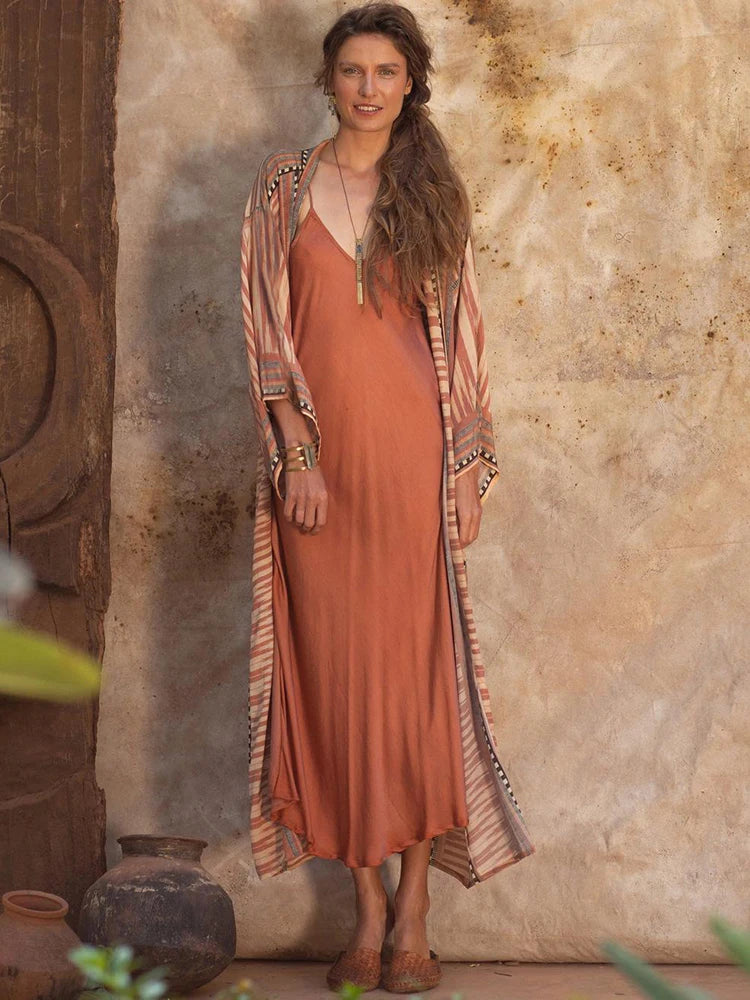 2025 Beach Kimono Cover-up Loose Swimsuit Cover Up Front Open Belt Kaftan Robe Plage Beach Pareos Dress Tunic Beach Wear