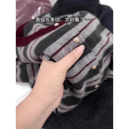 European goods striped cashmere cardigan women spring and autumn new round neck soft waxy senior sense wool knit sweater coat