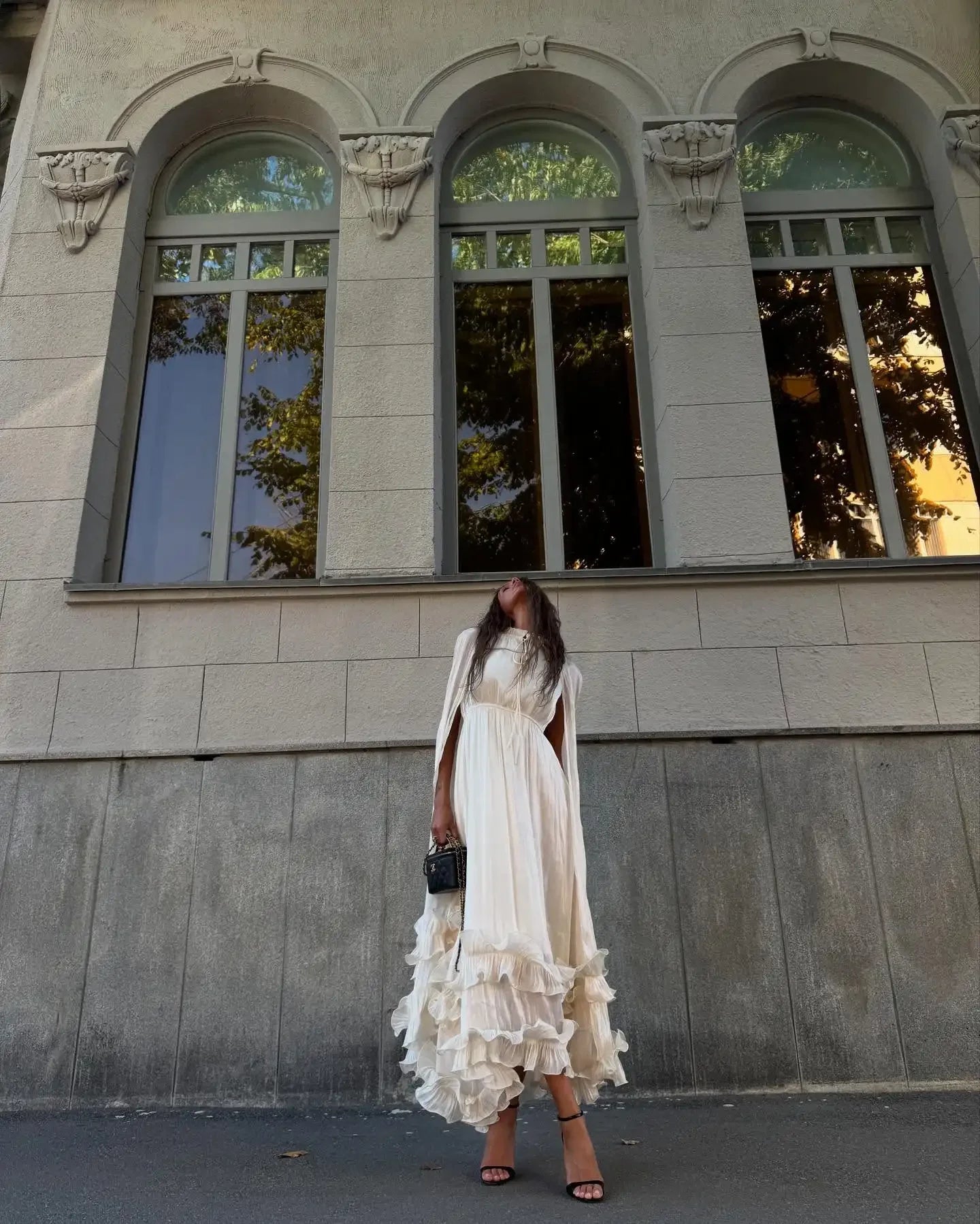 Elegant Ruffle V-neck Maxi Dress Women Chic Lapel Pleated Sleeveless High Waist Dresses Fashion 2025 Summer Lady Vacation Robes