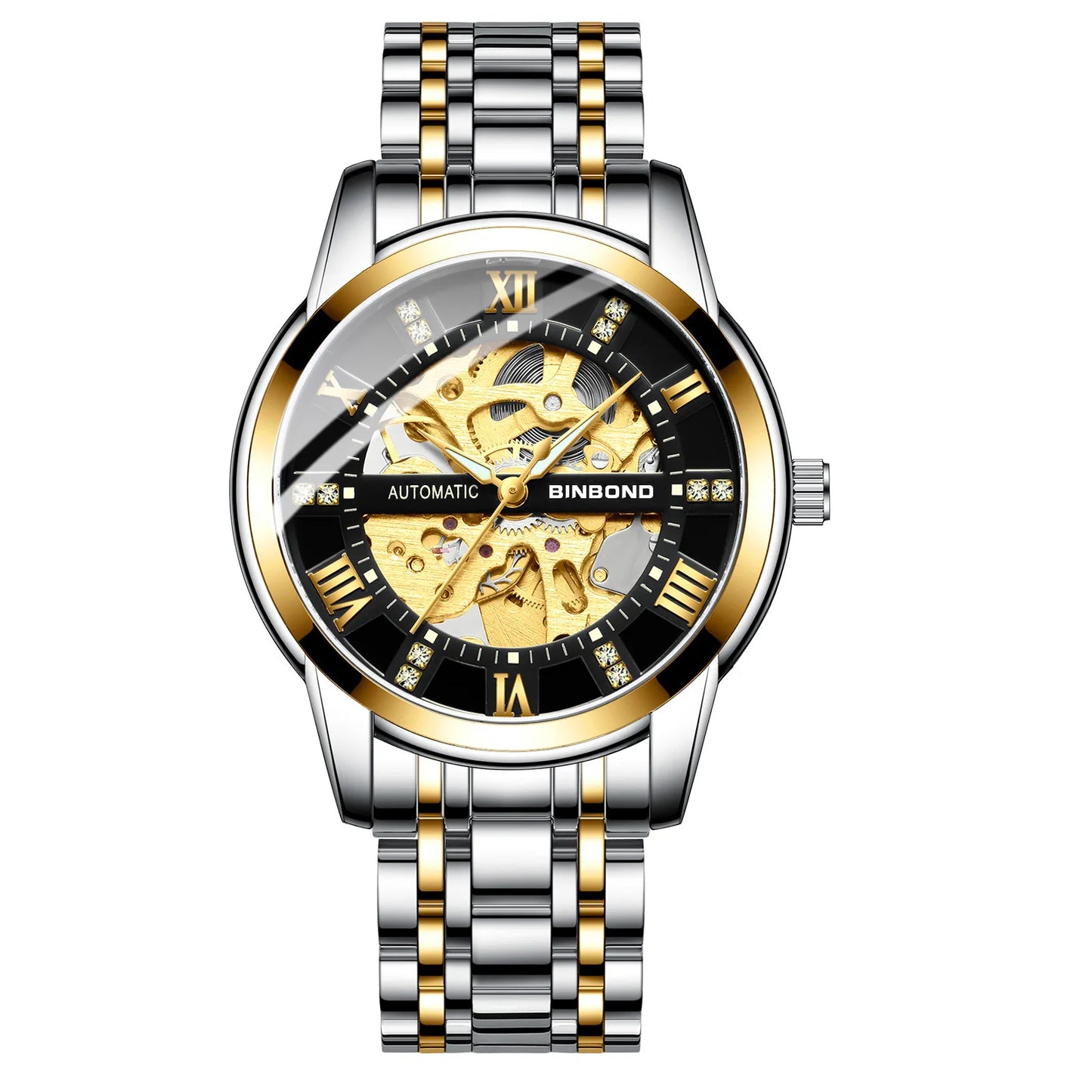 Bindond Mens Automatic Mechanical Watches Top Brand Luxury Stainless Steel Waterproof Hollow Male Wristwatches Relogio Masculino