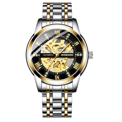 Bindond Mens Automatic Mechanical Watches Top Brand Luxury Stainless Steel Waterproof Hollow Male Wristwatches Relogio Masculino