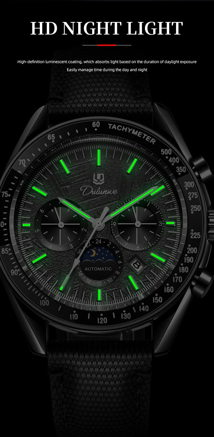 Automatic Watch for Men Stainless Steel Luminous Waterproof Moon Phase Man Watches Luxury Men's Mechanical Wristwatch