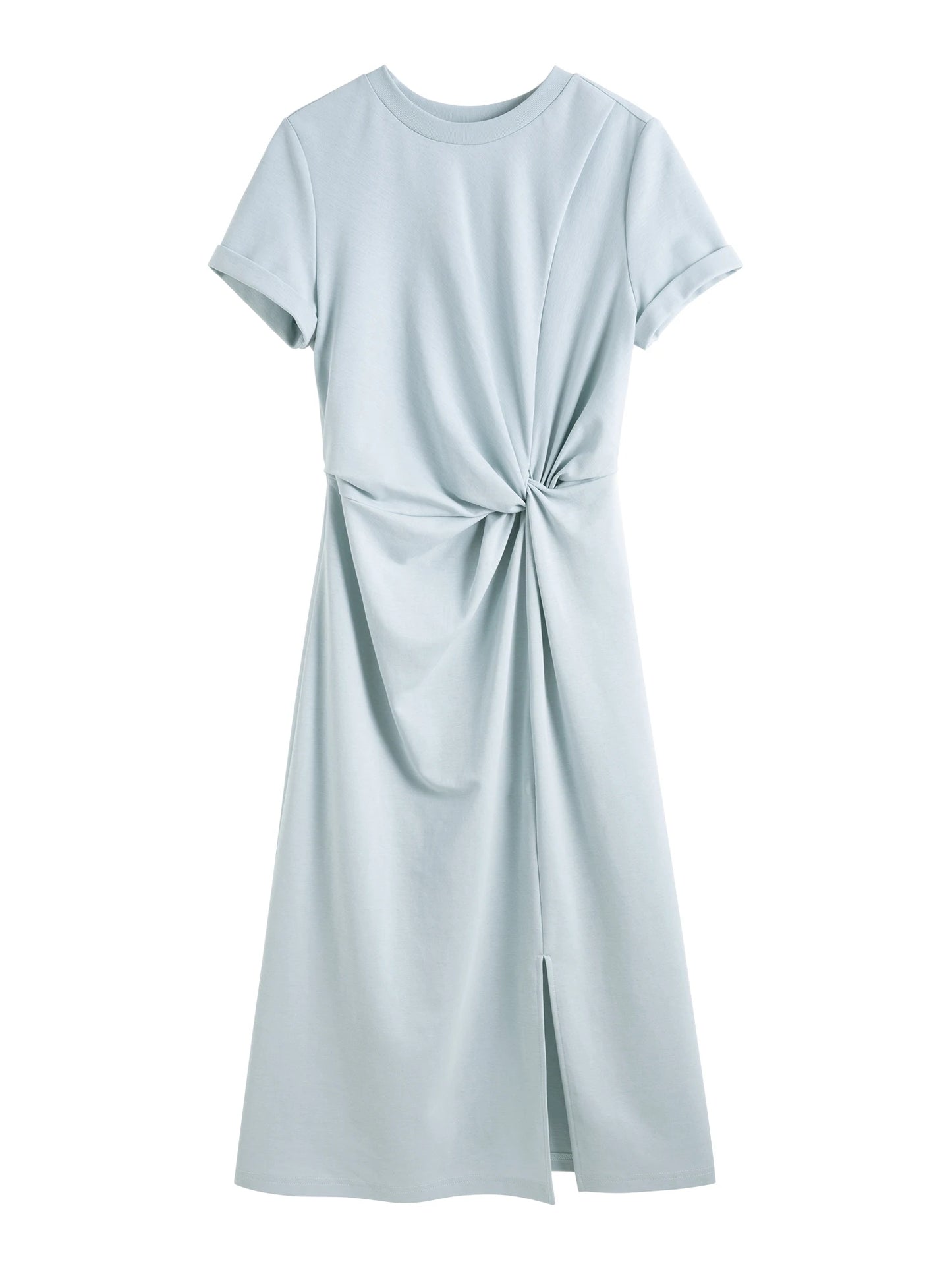 ZIQIAO Women Solid Long Dress 2025 Summer New Casual Round Neck T-Shirt Dresses Grey Short Sleeve X-LINE Dress 25ZQ92026