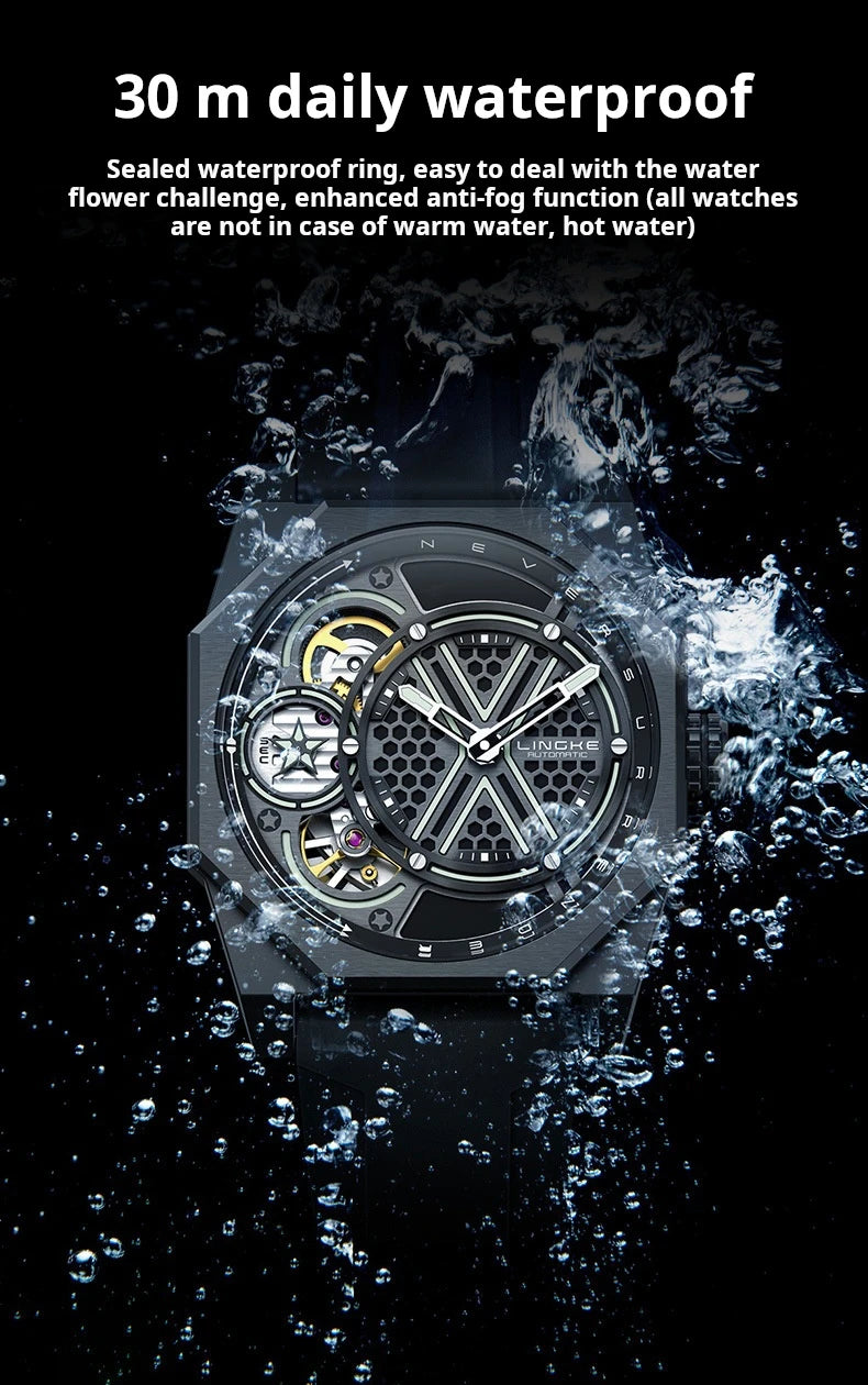 Pentagram Rotation Designer Luxury Luminous Automatic Movement Mechanical Clock High Quality Waterproof Silicone Men's Watches
