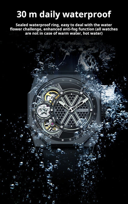 Pentagram Rotation Designer Luxury Luminous Automatic Movement Mechanical Clock High Quality Waterproof Silicone Men's Watches