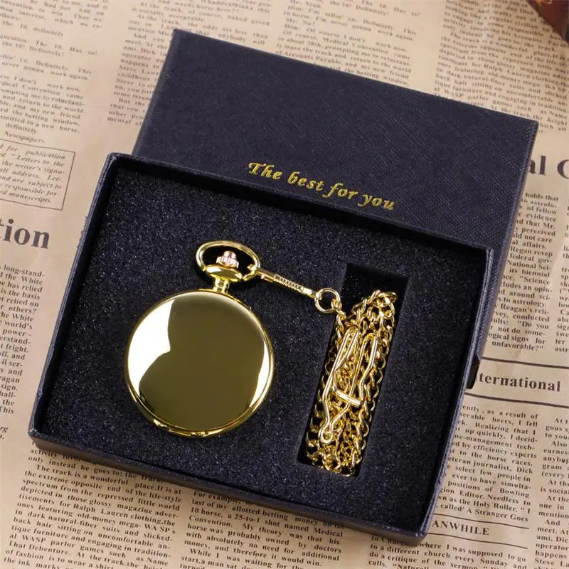 Luxury Gold Quartz Pocket Watch Gift Box Set For Family Fashion Casual Necklace Pendant Unisex Pocket&Fob Chain Watches with Box