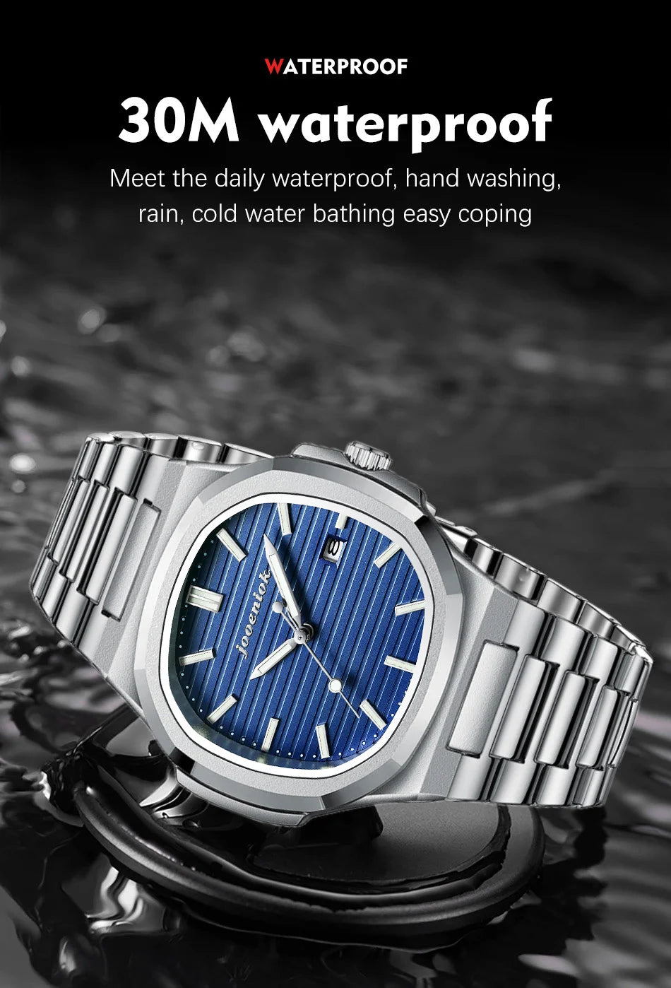 JOOENIOK Luxury Military Man Watch Square Waterproof Luminous Date Week Men Watch Stainless Steel Quartz Men's Watches Reloj+box