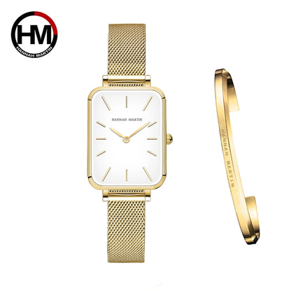 Rectangle Ultrathin Nordic Simple Style Japan Quartz Movement Fashion Stainless Steel Mesh Silvery Bracelet Belt Ladies Watches