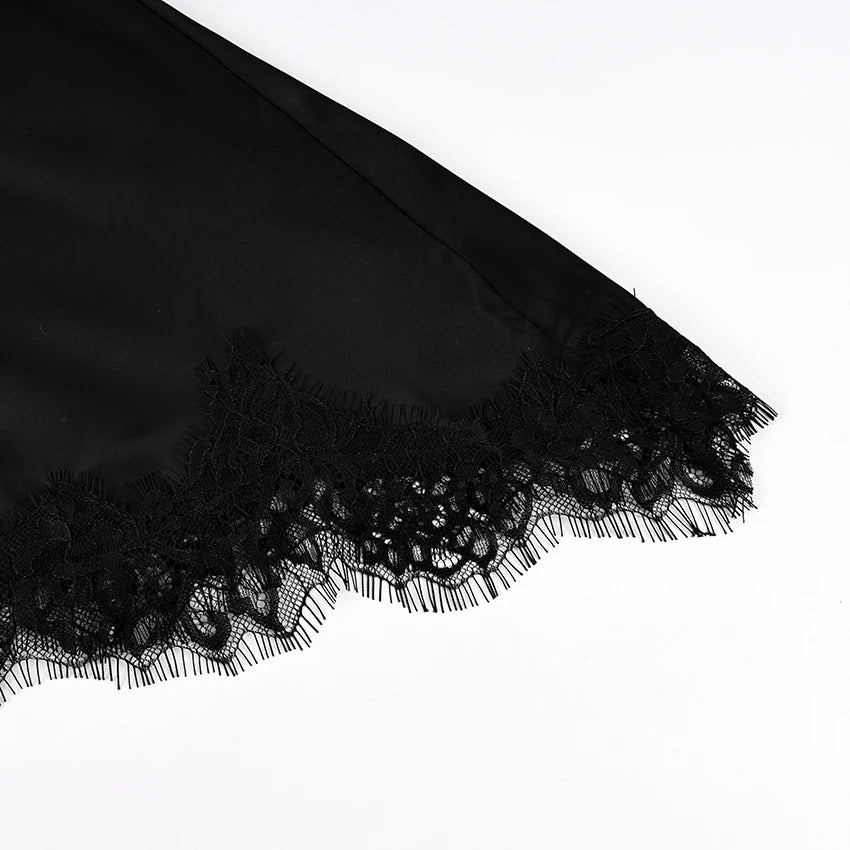 Linad Sexy Black Backless Lace Camisole Women Street Chic Spaghetti Strap Tops Female Casual Patchwork Silk Vest Female 2025