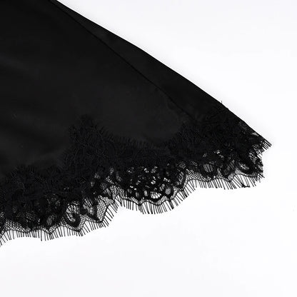 Linad Sexy Black Backless Lace Camisole Women Street Chic Spaghetti Strap Tops Female Casual Patchwork Silk Vest Female 2025