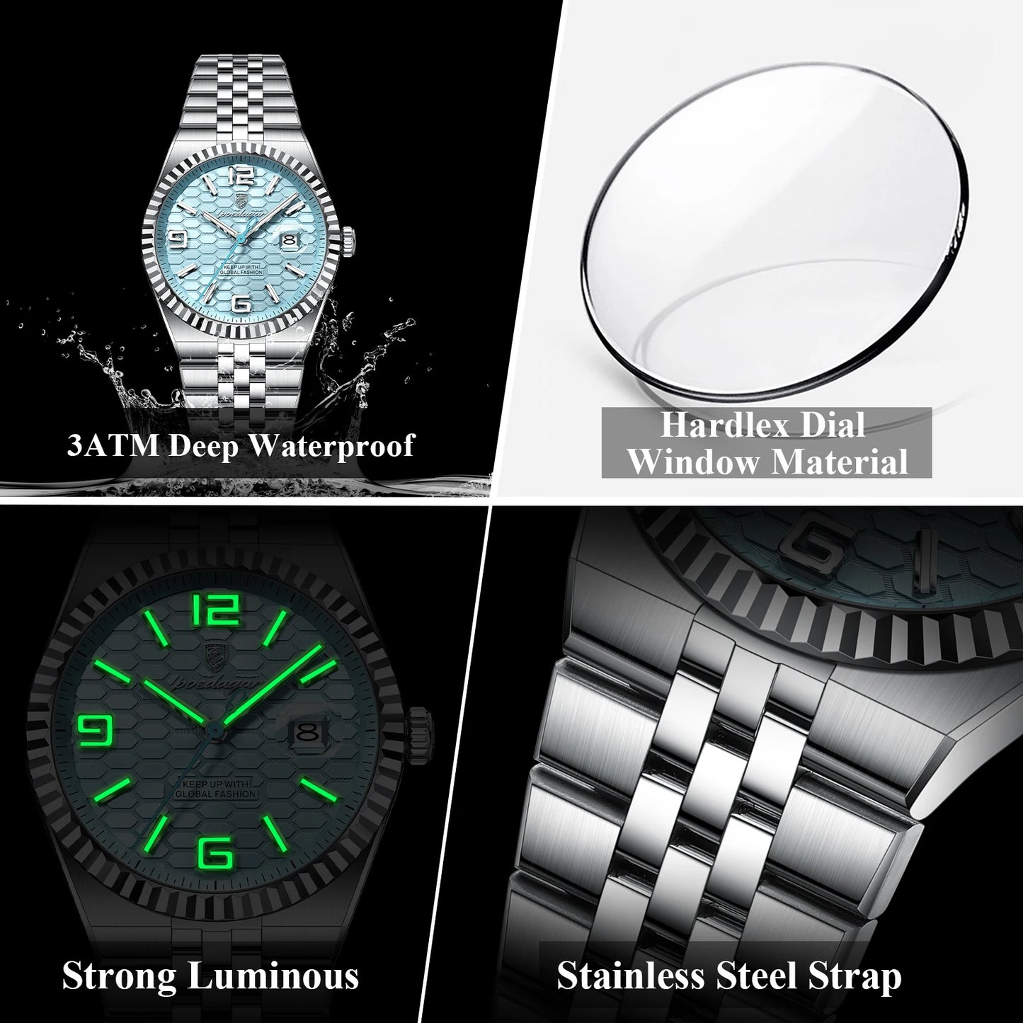 POEDAGAR Fashion Exquisite Men Wristwatches Waterproof Luminous Date Luxury Man Watch Stainless Steel Quartz Men's Watches Reloj