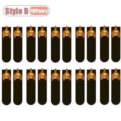 Cartoon Cat Egg Couple Socks Cozy Mid-Calf for Maternity Warm Winter Cute Present for Christmas Cat Lovers Family