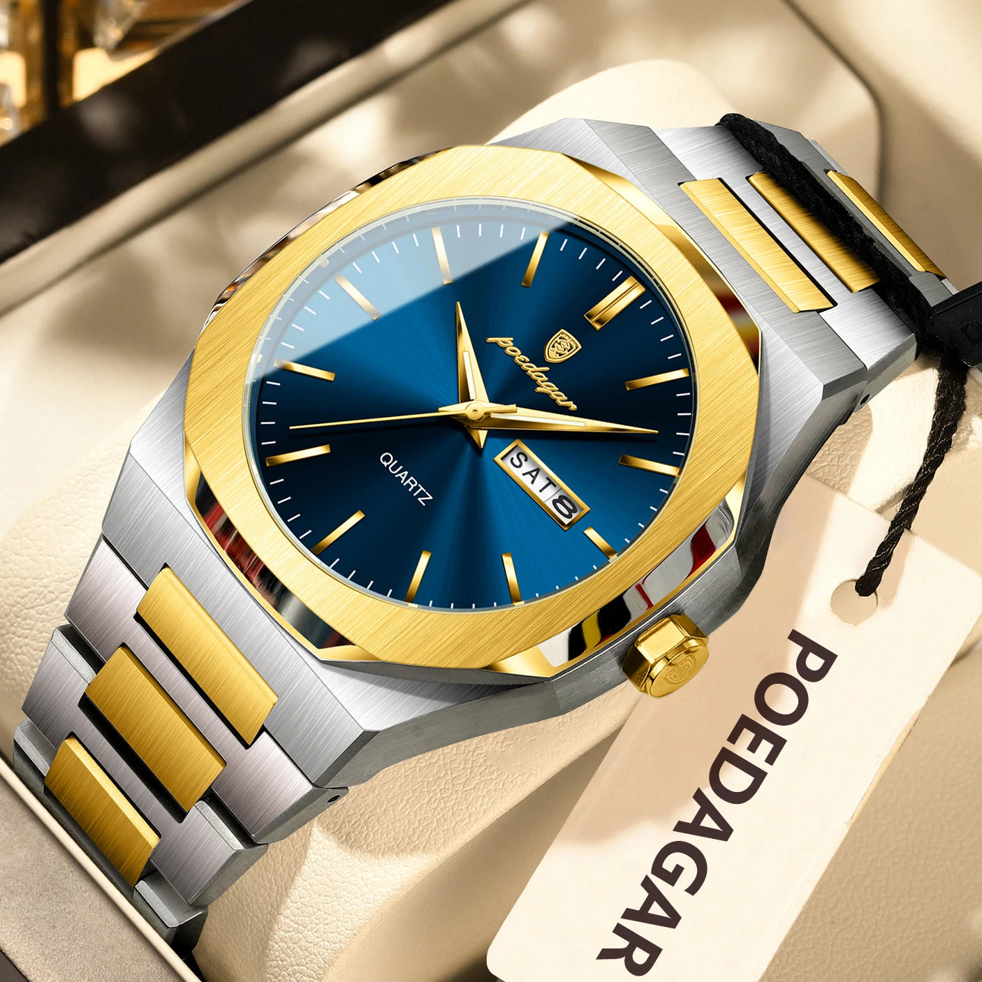 POEDAGAR Fashion Brand Man Clock Luminous Waterproof Stainless Steel Men's Watch Date Week Quartz Business Watches For Men Reloj