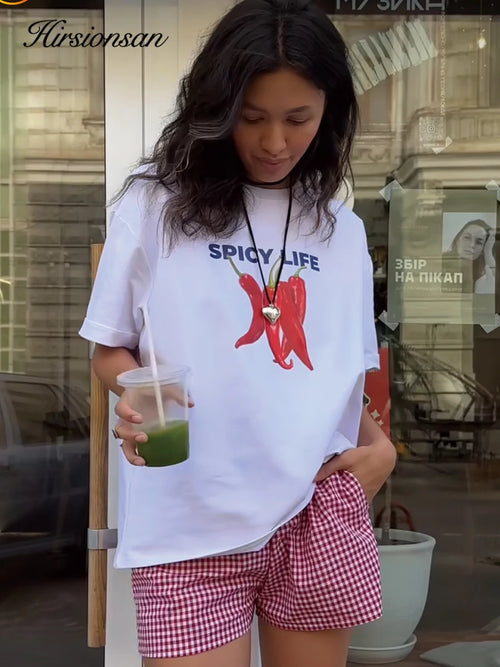 Hirsionsan Hot Girl Graphic Printed T Shirt Women Summer Cotton Soft Short Sleeve Casual Tee Female Oversized Higt Street Tops