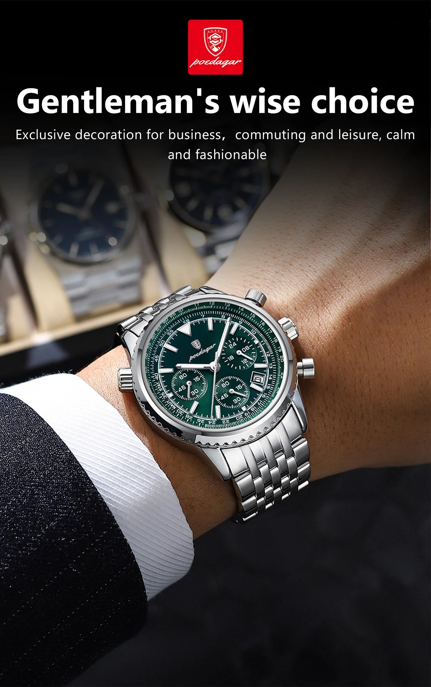 POEDAGAR Luxury Watches For Man Date Chronograph Stainless Steel Sport Men Watch Waterproof Luminous Quartz Military Men's Watch