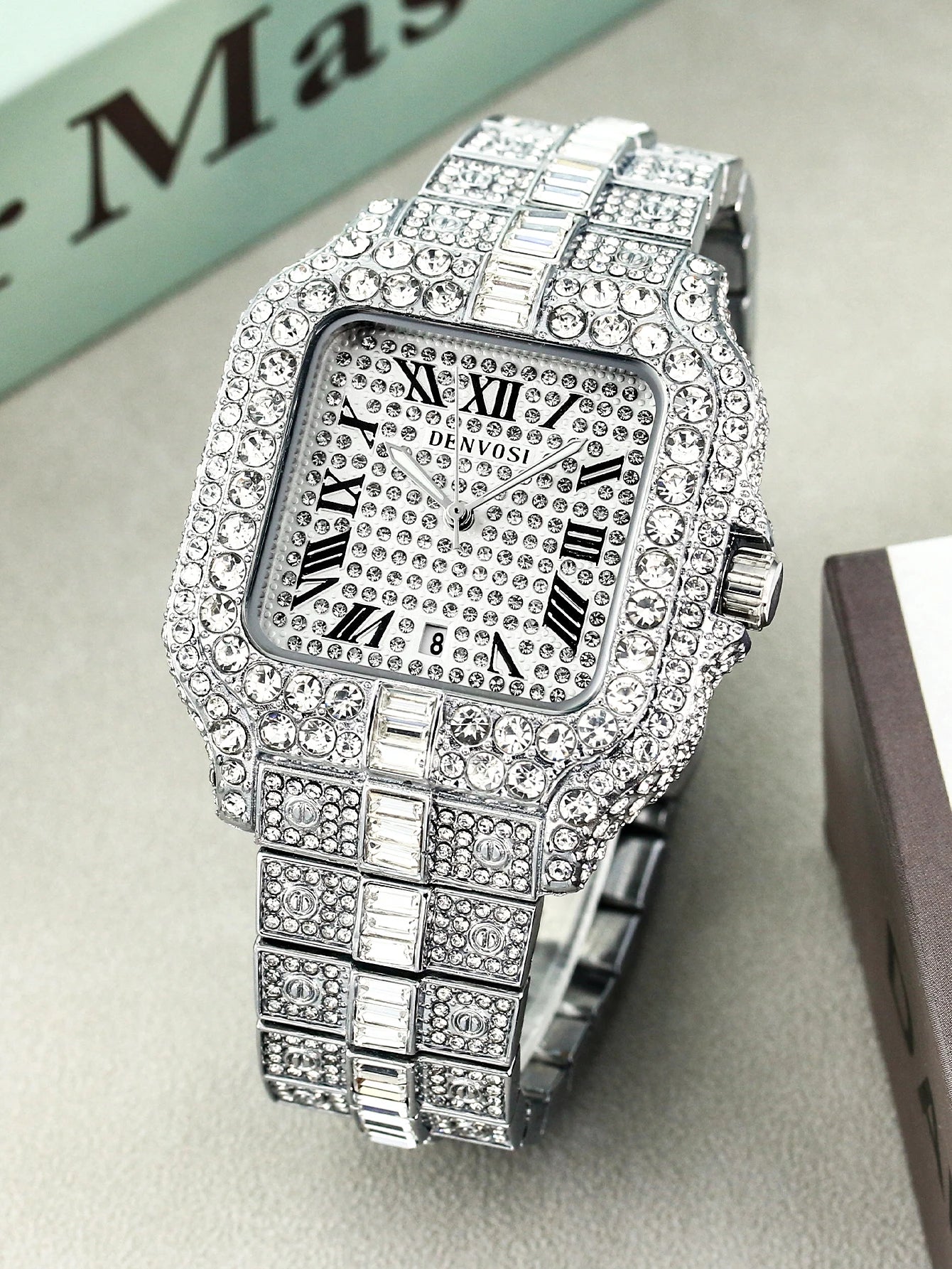 Luxury diamond watches for men Hip Hop Style Bling Bling Iced Out Wristwatch Fashion Square Stainless Steel Waterproof Clock 202