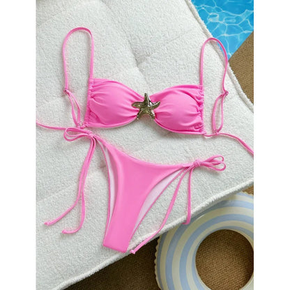 Sexy Solid Color Bikini Set Two Piece Swimsuit Pure Color Quick Dry Backless High Elasticity Nylon Fabric for Swimming And Wa...