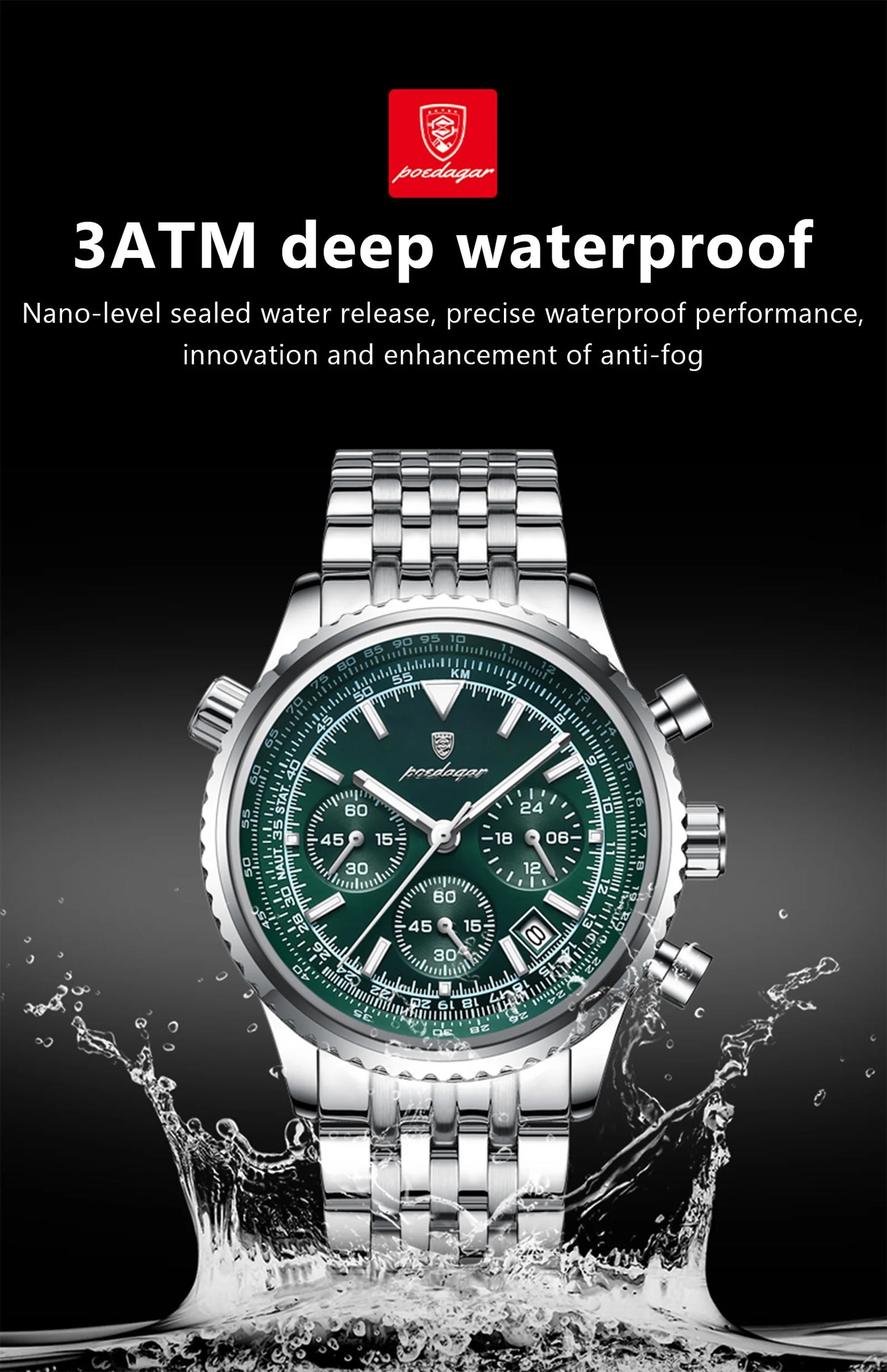 POEDAGAR Luxury Watches For Man Date Chronograph Stainless Steel Sport Men Watch Waterproof Luminous Quartz Military Men's Watch