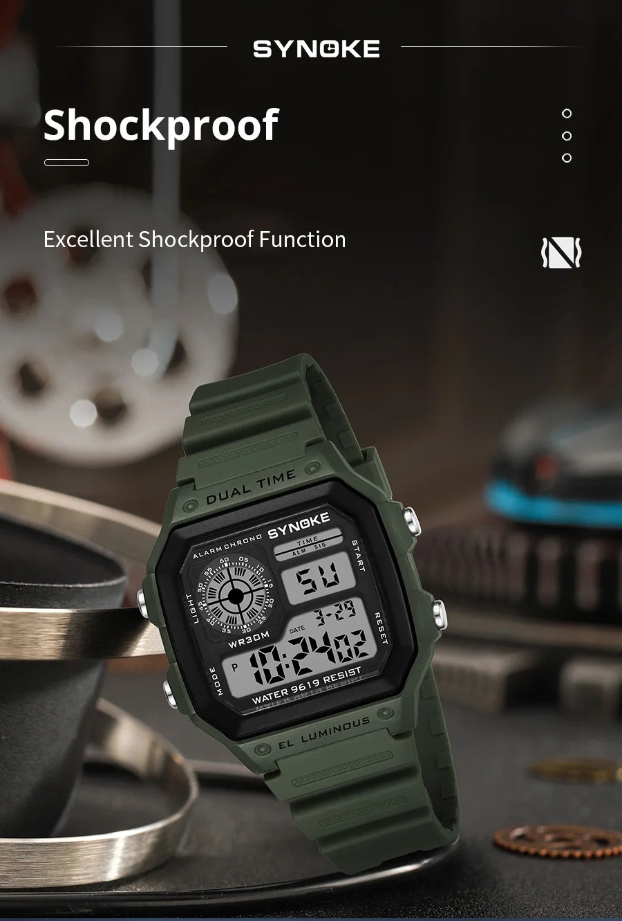 SYNOKE Digital Watches Men Sports Luminous Multifunction Waterproof Chrono Wristwatch Outdoor and Running Student Seven Light