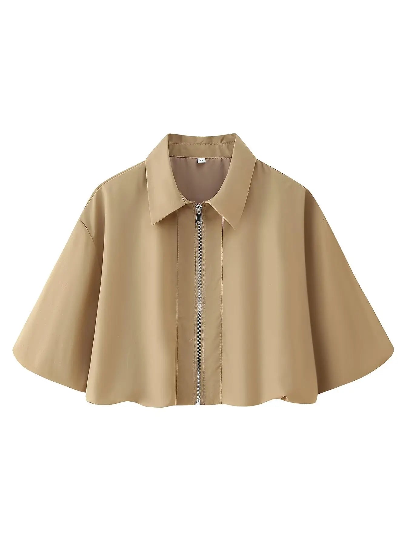 Women's Autumn New Short Zipper Jacket Short Sleeved Top High Waisted Pleated Lantern Flower Bud Half Skirt Set