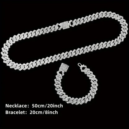 3/4PCS Hip Hop Iced Out Men's Watch Jewelry Set Luxury Rhinestone Quartz Wristwatch Cuban Link Chain Accessories（Without Box）