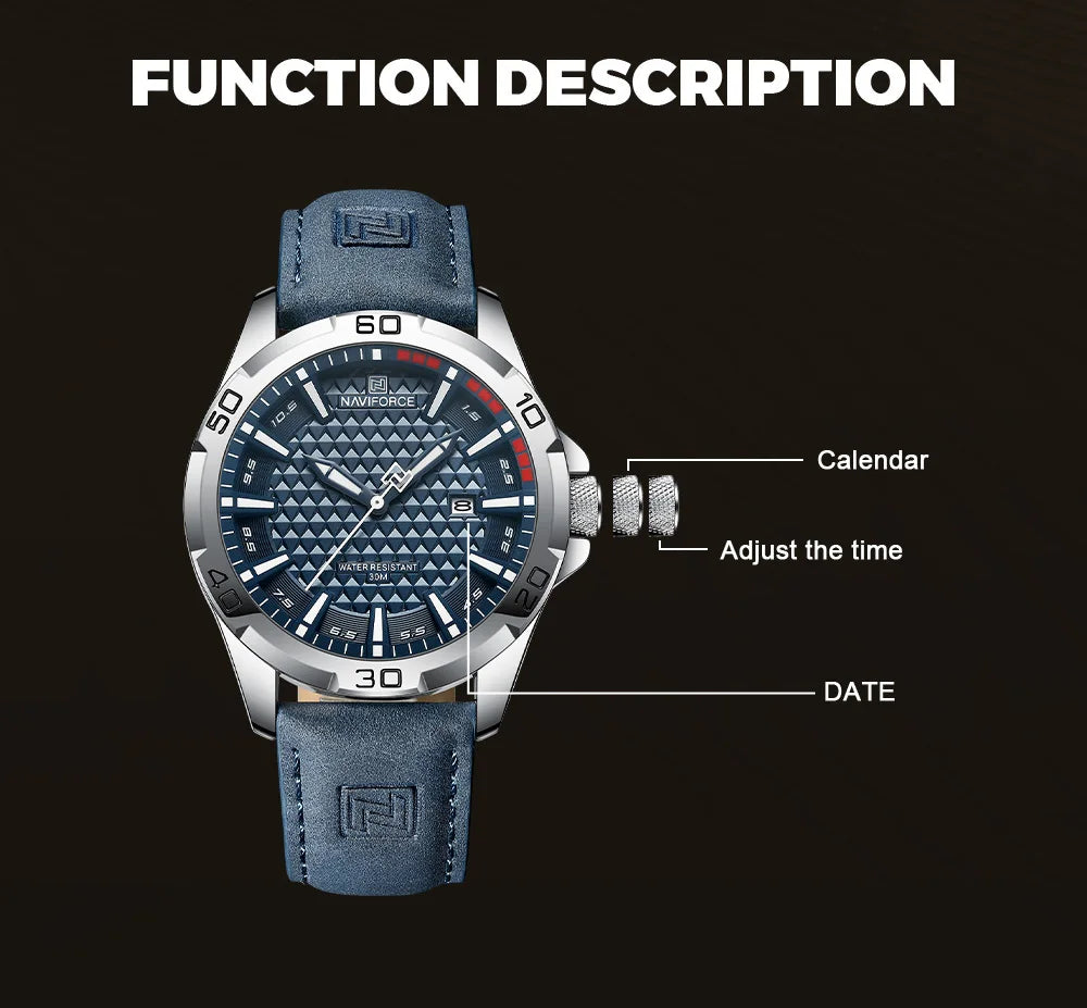 NAVIFORCE Brand Men Fashion Quartz Watches Male Leather Strap Sport Waterproof Wristwatches CalendarClock Relogio Masculino