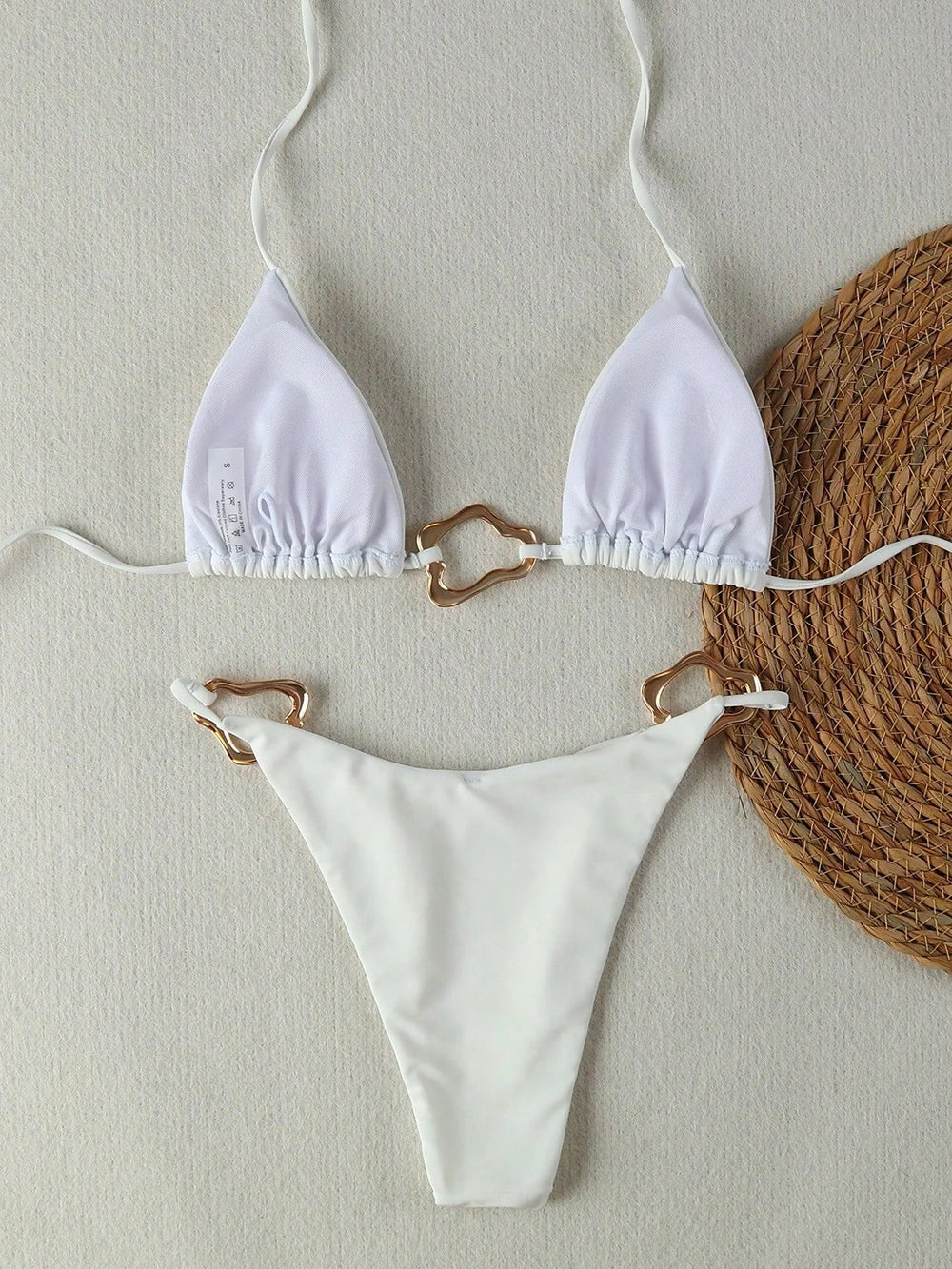 Sexy Solid Color Halter Lace-up Low Waist Bikini Set Women's Two Pieces Triangle Thong Swimsuit Bathing Suit Brazilian Biquinis