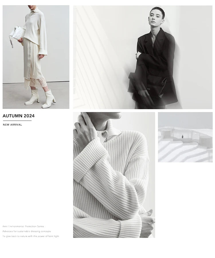 AMII Minimalist French Long-sleeve Shirt Dress for Women 2024 Autumn New A-line Office Lady Solid Midi Dresses Vestidos 12343290