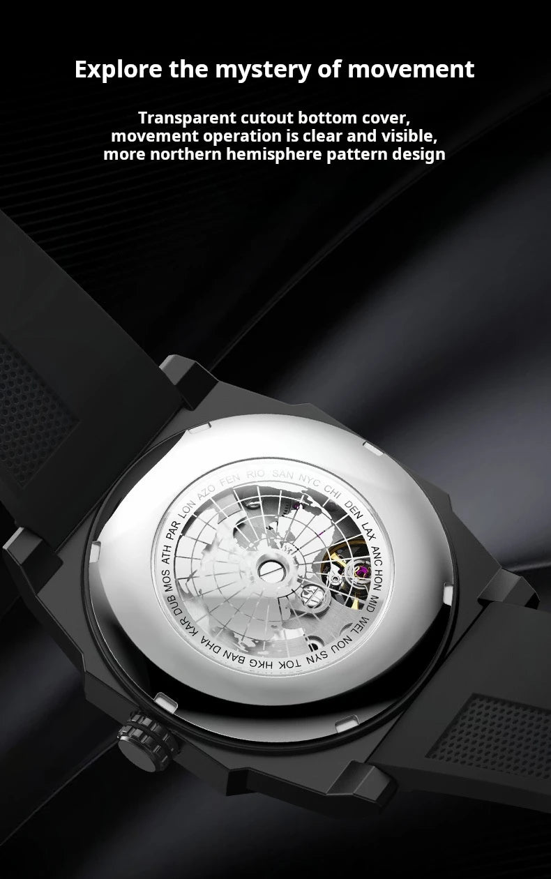 Pentagram Rotation Designer Luxury Luminous Automatic Movement Mechanical Clock High Quality Waterproof Silicone Men's Watches